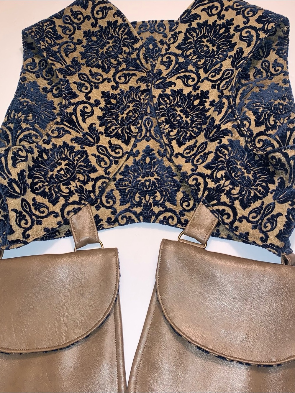 Steampunk Brocade Vest w/ Attached Faux Leather Pouches, Small, Cosplay Renfaire